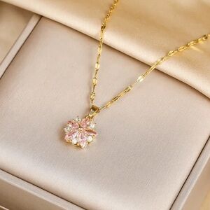 Gold Filled Cubic Zirconia Pink Snowflake Necklace